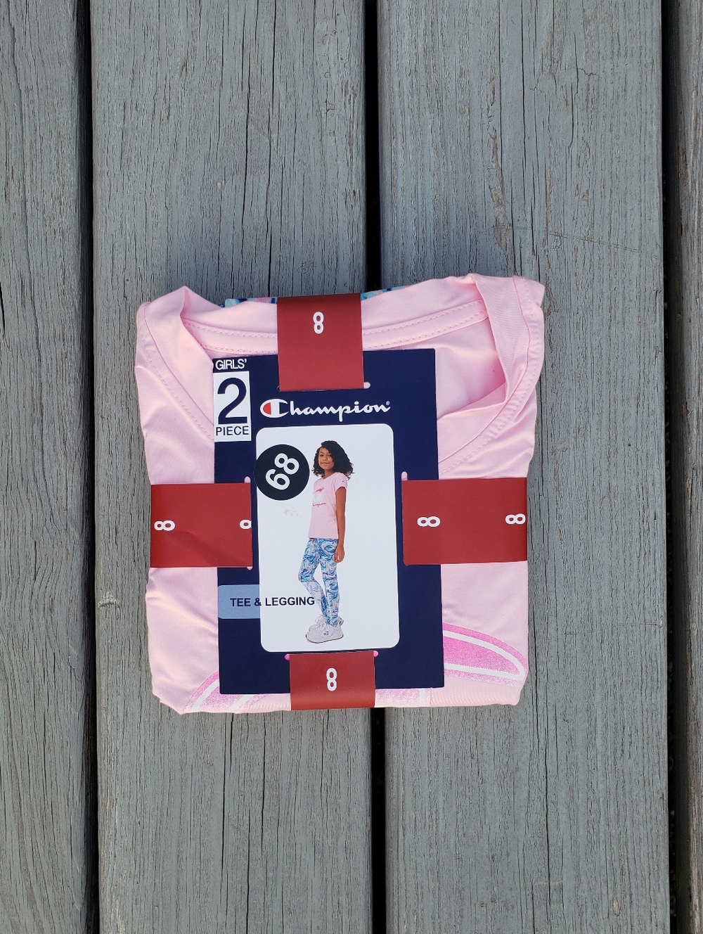 Champion Girls Mist Marble Matching Tee & Leggings Set -  Size 8